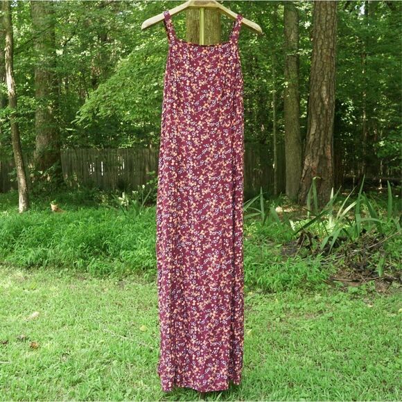 Old Navy Burgundy Floral Long Midi Sundress - Picture 2 of 7